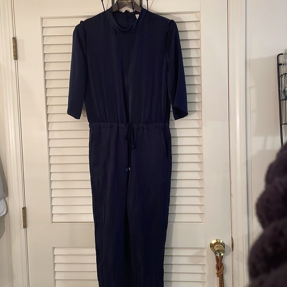 MU Designer Label Navy Blue Drawstring Waist Gathered Ankle Jumpsuit